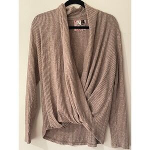 Anthropologie Akemi Kin Taupe Knit Draped Front Long Sleeve‎ Top M